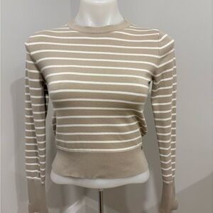 DKNY Beige and White Striped Long Sleeve Top